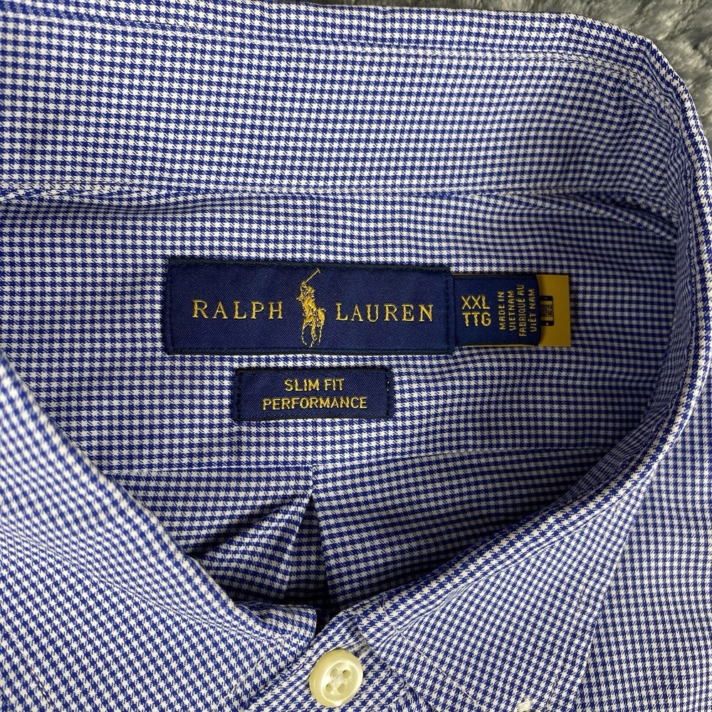 Polo Ralph Lauren Performance Mens XXL 2X Blue Houndstooth Button Down Shirt - Picture 4 of 9
